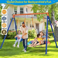 Swing Set with Stand 2 Swings for Kids Heavy Duty Metal A-Frame Outdoor Backyard
