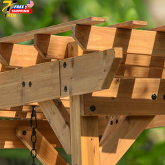 Wood Outdoor Patio Pergola Swing Bench with Trellis 600Lb Weight Capacity for Po