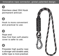 19 Inch Hammock Tree Swing Rope with Heavy Duty Hook for Kids and Adults