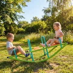 Kids Seesaw Plastic Seat Playground Rocker Outdoor Steel Tube for Age 3+ Blue
