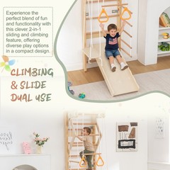 6-in-1 Swedish Ladder Wall Gym Indoor Wooden Wall Mounted Play Set for Kids