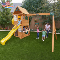 Castlewood Wooden Swing Set Playset with Clubhouse Mailbox Slide & Play Kitchen