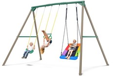 700lb 9.5ft Tall Heavy Duty Metal Swing Set for Backyard Kids Adult with 3 Swing