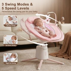 Zoicay Upgraded Baby Swing for Infants: Deep Seat, Smooth, BT App/Remote (Pink)
