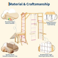8 in 1 Indoor Jungle Gym Set Wooden Kids Playroom Activity Climbing Structure