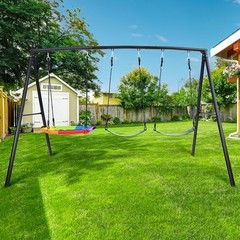 500lb Metal Swing Set Playground with 3 Swings Heavy Duty A-Frame Stand Backyard
