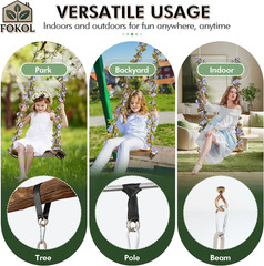 2026 Large Wooden Swing Seat, 24″x8″, 500lbs, Adjustable Rope & Floral Garland