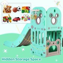 Toddler Slide, Indoor Slide Climber Set for Kids with Storage & Basketball Hoop