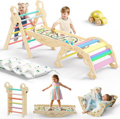 Pikler Triangle Climbing Set with Cushion, Foldable Climbing Toys Indoor, Montes