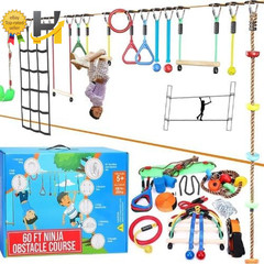 Hyponix Ninja Warrior Obstacle Course 2 X 60 Ft Slackline with 13 Outdoor Ninja