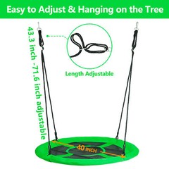 40” Saucer Tree Swing Set Round Web Net Adjustable for Children Playground