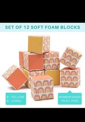 JumpOff Jo 12 Pc Soft Foam Blocks Playset Rainbow Montessori Sensory 6″ Cubes