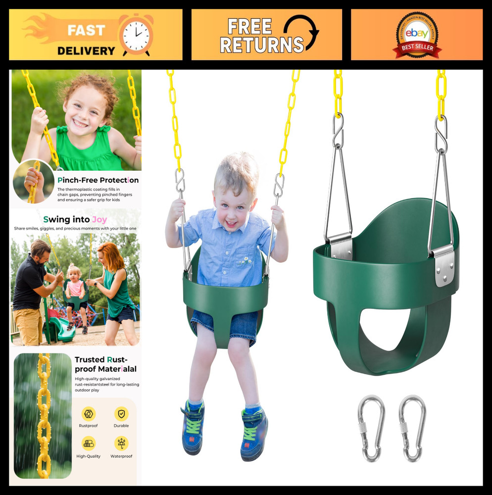 Toddler Swing – High Back Full Bucket Baby Swing Set, 330lb Capacity, Safety Des