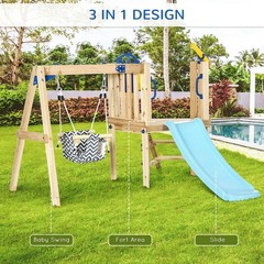 Wooden Toddler Playground with Baby Swing Set, Ages 1.5-4, Natural