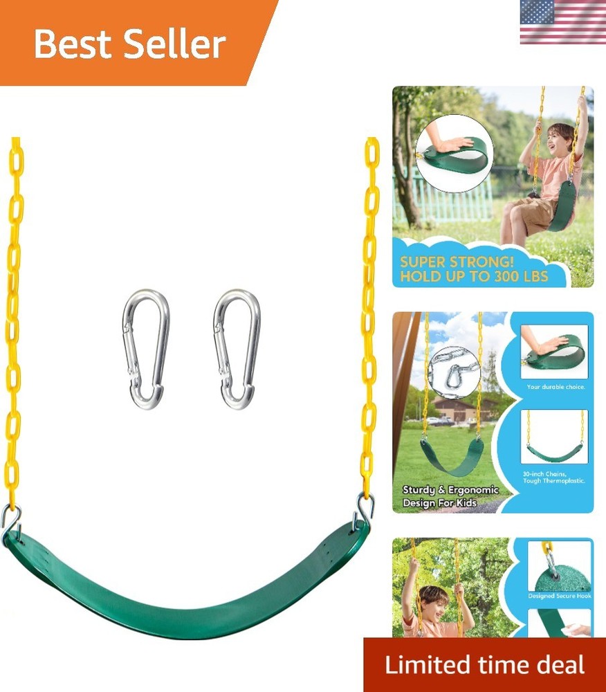 Heavy Duty Swing Seat Green Color with 66” Chain, Swing Set Accessories Repla…