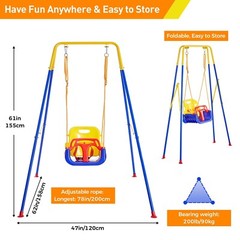 FUNLIO 3-in-1 Toddler Swing Set with 4 Sandbags, Indoor/Outdoor Baby Swing wi…