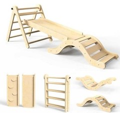 doowroodni Pikler Triangle Set 7in1 Toddler Climbing Toys Indoor Natural