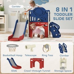 8 in 1 Toddler Slide Set for Kids Ages 1-6 Indoor Outdoor Playground