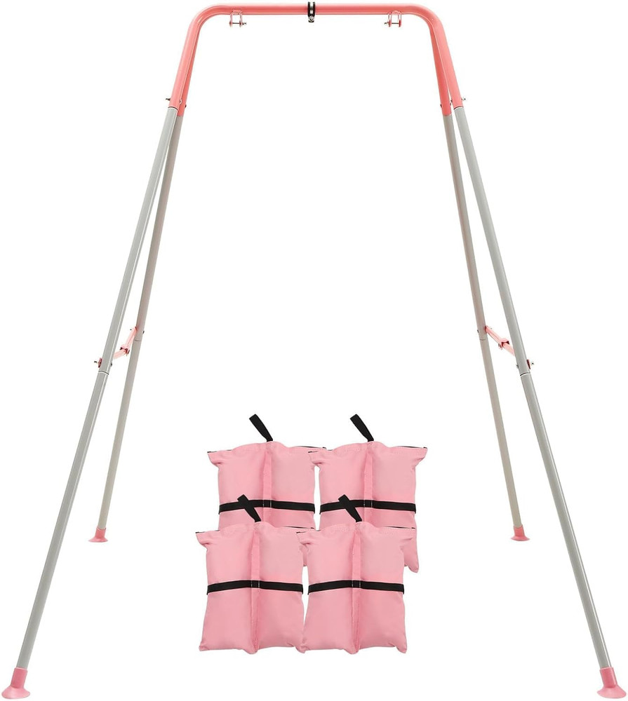 Heavy Duty Foldable Swing Stand for Kids with Sandbags – Pink