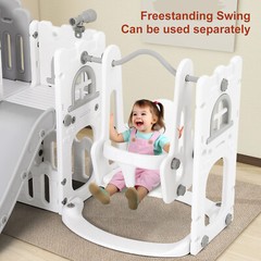 Toddler Plastic Double Slides & Swing Playset Kids Indoor Outdoor Playground Toy