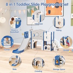 Toddler Slide Set, 8 in 1 Kids Slide with Climber, Indoor Outdoor Slide for 1-3