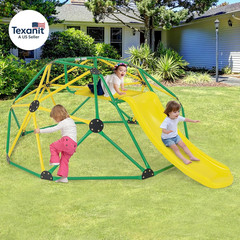Climbing Dome with Slide, Kids Outdoor Jungle Gym Geometric Dome Climber, Steel