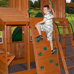 Backyard Discovery Shenandoah Cedar Wood Swing Set with Wave Slide, Raised Clubh