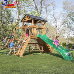 Endeavor II Cedar Wood Swing Set with Wave Slide Play Deck Double Rock Wall NEW