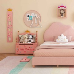 3 Pieces Kids’ Room Bundle: Twin Bed Frame Wardrobe Closet Vanity Table and Stoo