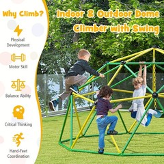 Costway 10 FT Climbing Dome with Swing Outdoor Kids Play Jungle Gym