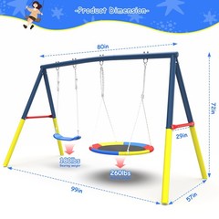 Saucer And Belt Kids Swing Set Outdoor Play Toy For Ages 4-8 Playground Backyard