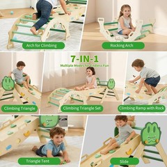 Pikler Triangle Climbing Set, 7-in-1 Foldable Wooden Toddler Climbing Toys Set