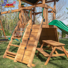 Endeavor II Cedar Wood Swing Set with Wave Slide Play Deck Double Rock Wall NEW