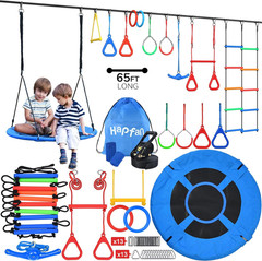 65 ft Ninja Warrior Obstacle Course for Kids with Saucer Tree Swing | ASTM