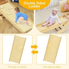 Costway 3-in-1 Kids Climber Set Wooden Arch Triangle Rocker w/ Ramp & Blue Mat