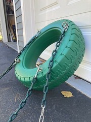 Green Plastic Tire Swing, Four Coated Steel Chains Included, 26.5in Diamater