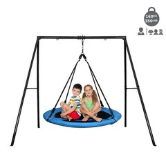 440lbs Heavy-Duty Metal Swing Set Outdoor with A-Frame Saucer Swing for Backyard