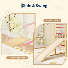 Wooden Kids Indoor Jungle Gym 8 in 1 Climbing Structure Slide Swing Monkey Bars