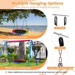Outdoor 40″ Saucer Tree Swing 660 LBS for Kids Adults w/LED Lights Rainbow
