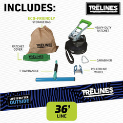 Roller Adventure Line 36 Ft. – Kids Slackline Ride Set – Ninja Course Attachment