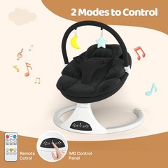 Electric Baby Swing Remote Control 5 Speeds Detachable Seat Black 0-6M