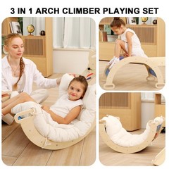 2 in 1 Montessori Climbing Arch for Toddlers,Rainbow Wooden Climbing Arch Roc…