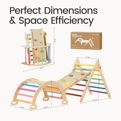 Pikler Triangle Set, 7-in-1 Foldable Pikler Triangle Climbing Standard Rainbow