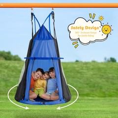 Goplus 40″ Kids Hanging Chair Swing Tent Set Hammock Nest Pod Seat Blue