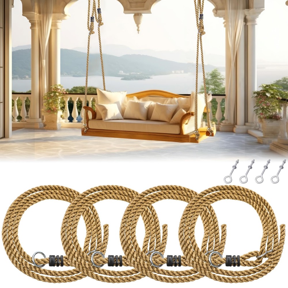 4 Pack Porch Swing Rope Kit Swing Bed Straps Holds 800 Lbs Adjustable Polypro…