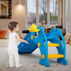 TOBBI 3 in 1 Kids Slide&,Baby Climber Activity Center w/ Basketball Hoop & Ball