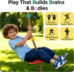 DECORLIFE Tree Swing for Kids Climbing Rope Disc Swing with Platforms Red