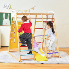 8-In-1 Jungle Gym Playset, Wooden Climber Play Set with Monkey Bars Colorful