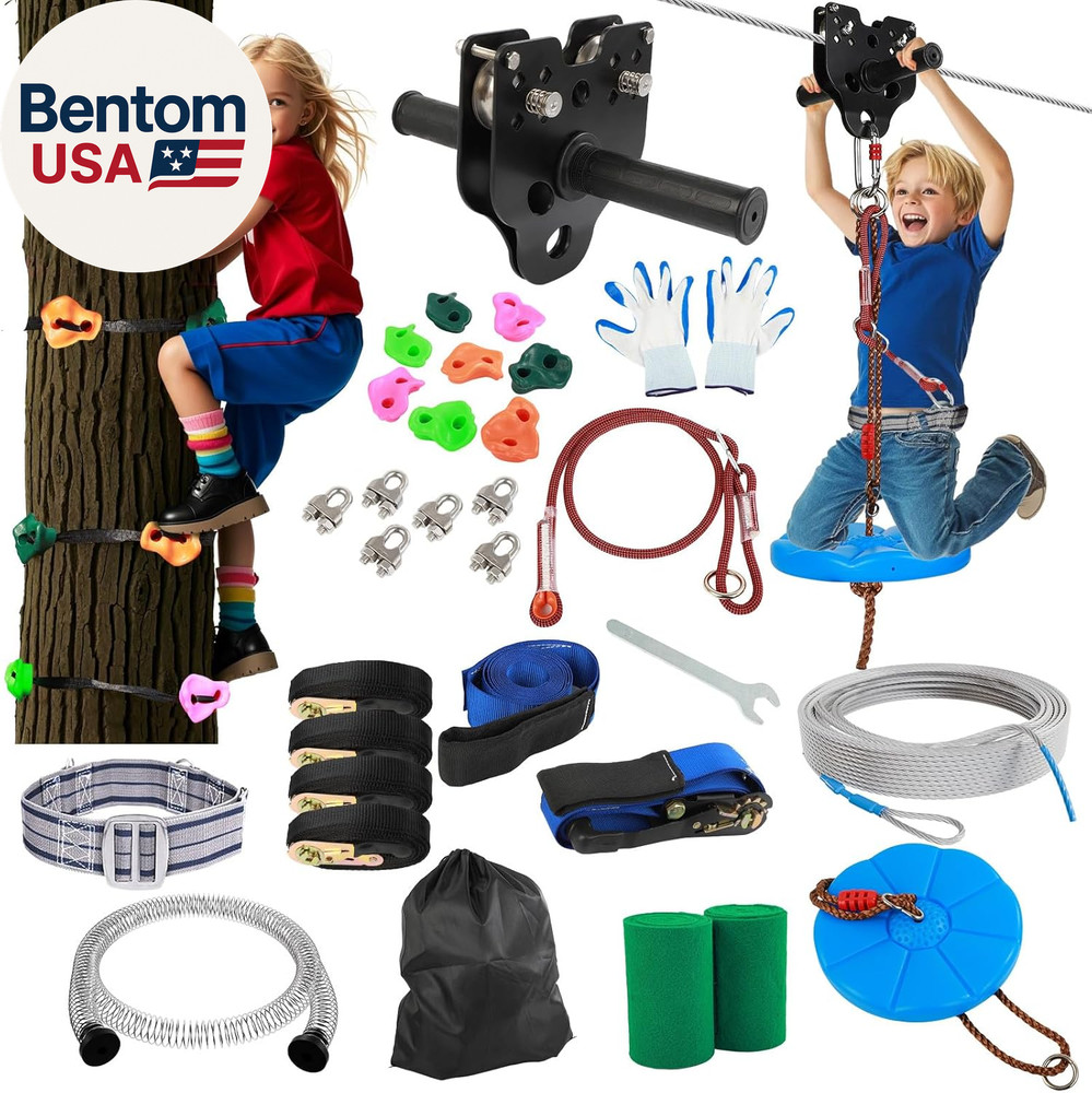 Zip Line Kit for Kids Adults: 200FT up to 400 Lbs – Updated Removable Design Tro