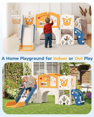 13-in-1 Toddler Slide Set with Basketball, Golf & Drawing Board – Blue & Yellow